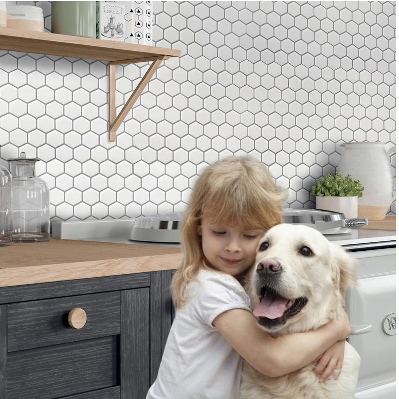 Decopus 3D Peel and Stick Tile (Hexagon White Glossy 10Pack, Thin & Flex Smart Tile for Kitchen, Bathroom, Car Camper - DIY Remodelling, Wall Decorations, No Grout Backsplash, Faux Marble, Skinny - Image 4